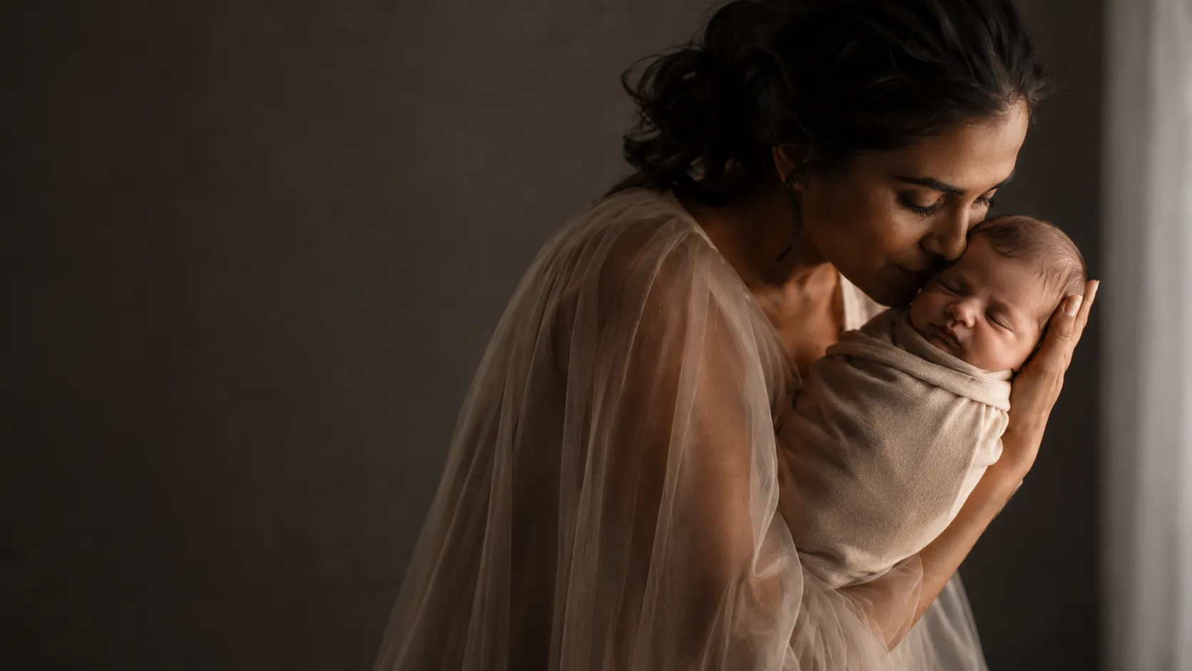 A mother holding her newborn baby